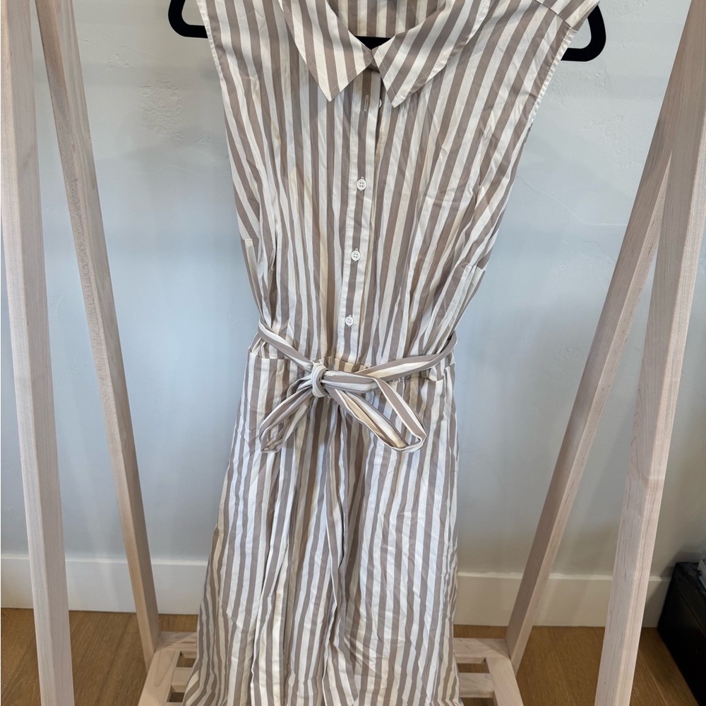 torrid Striped Midi Shirt Dress in Cream & Taupe